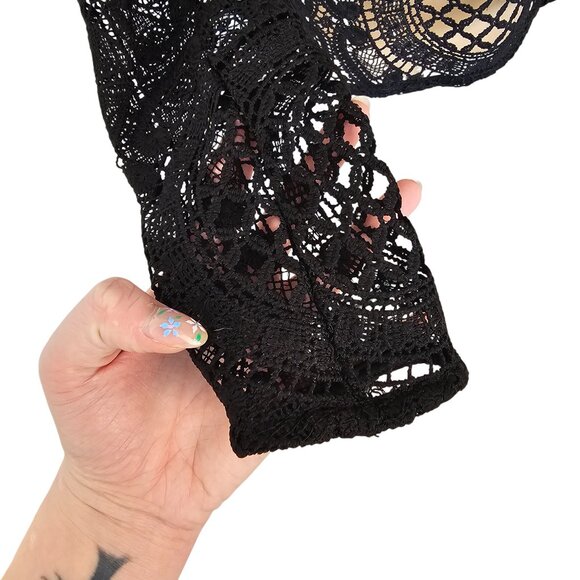 Brunette the Label Black Lace Top With Shoulder Pads Sz S - Picture 3 of 9